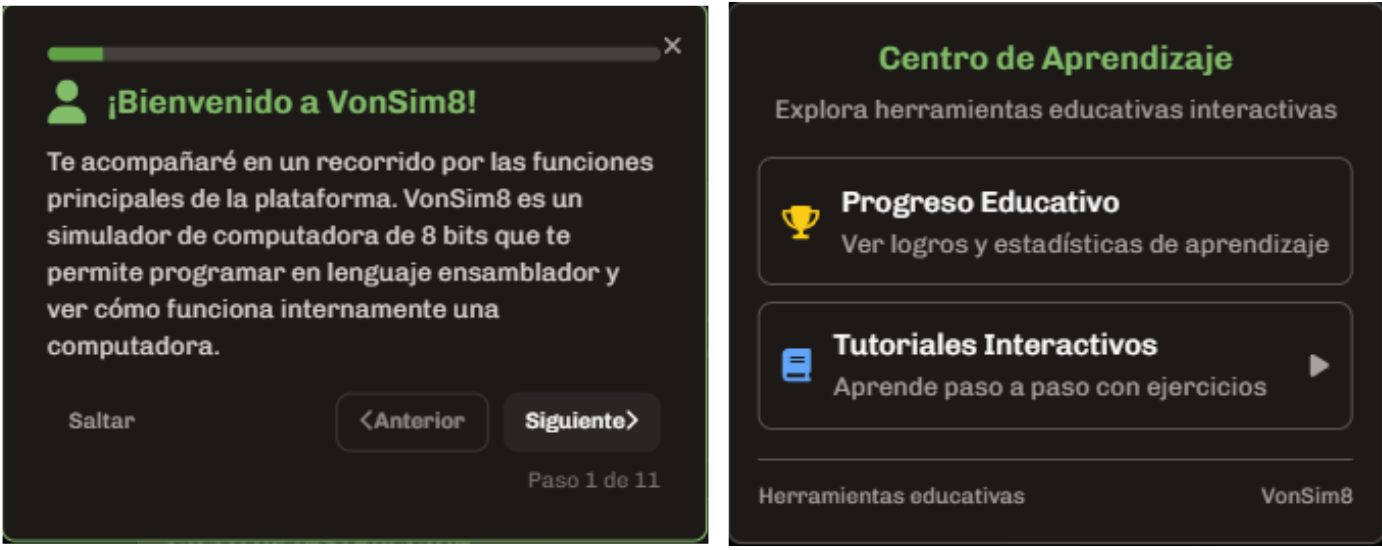 Tour de aprendizaje en VonSim8